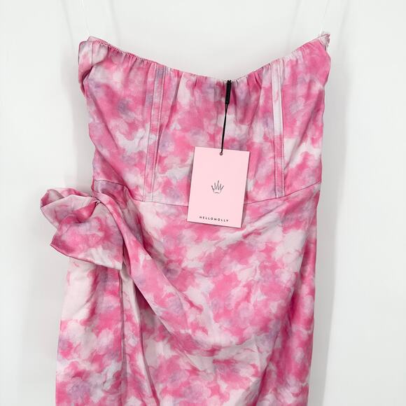 Hello Molly Date Nights Approved Midi Dress Strapless Ruched Bow Tie Dye NWT - Picture 11 of 14